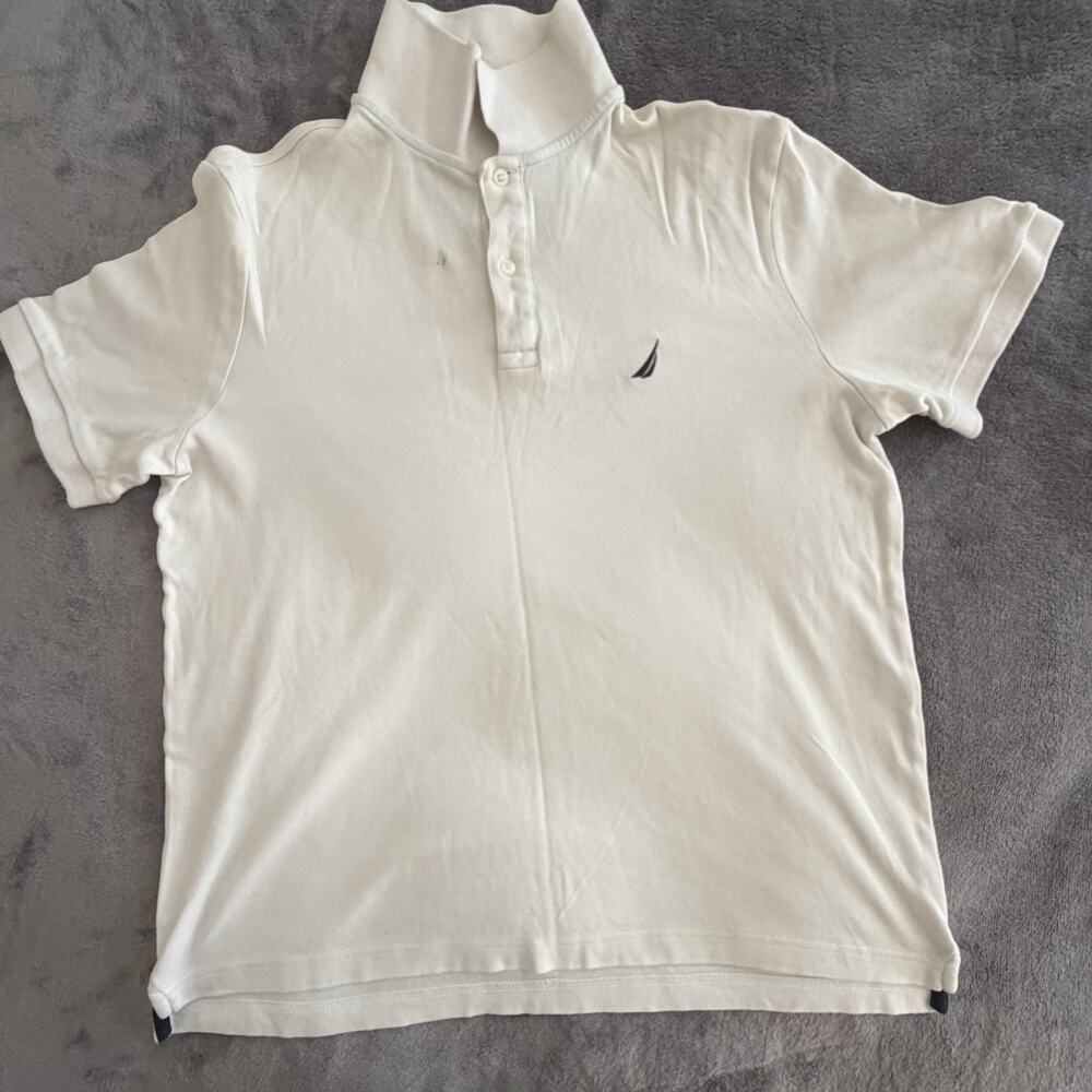 Nautica Polo White M Knit Collared Short Sleeve Classic Logo